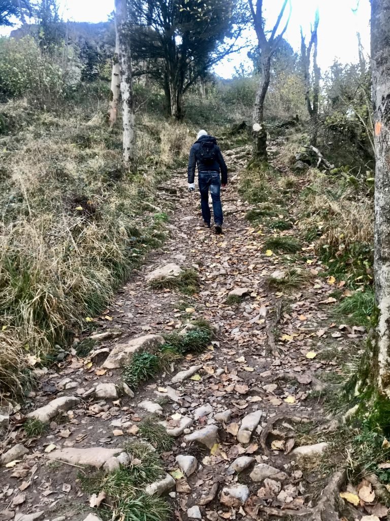 walking up the rocky path