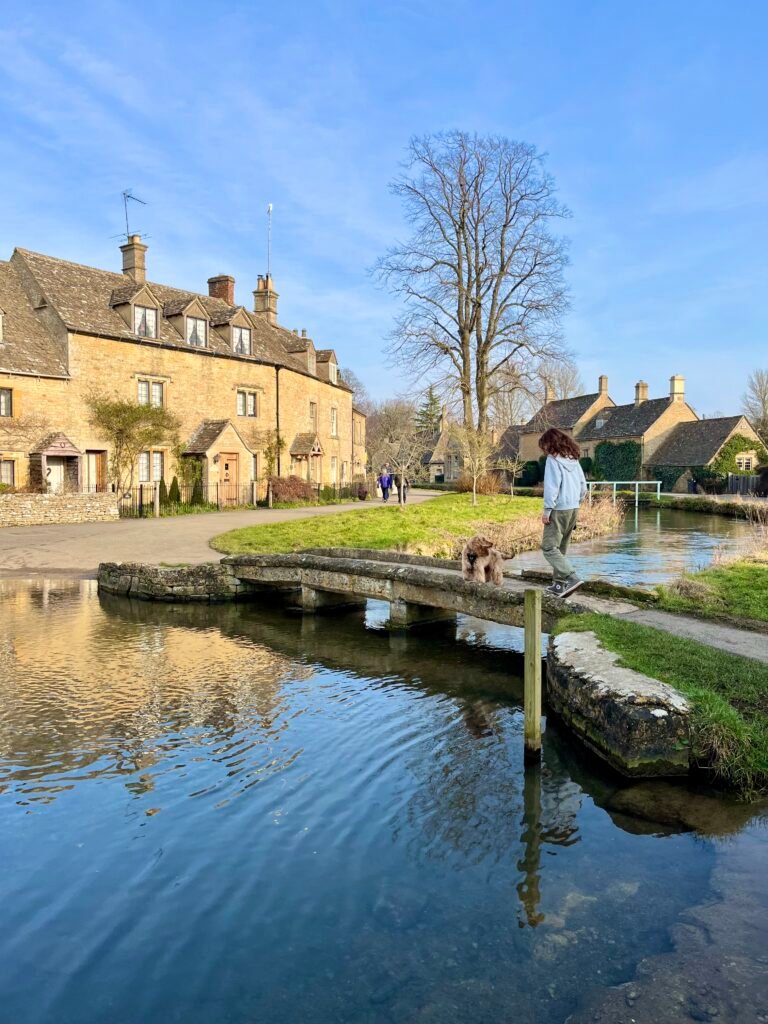 Walking over a bridge in Lower Slaughter