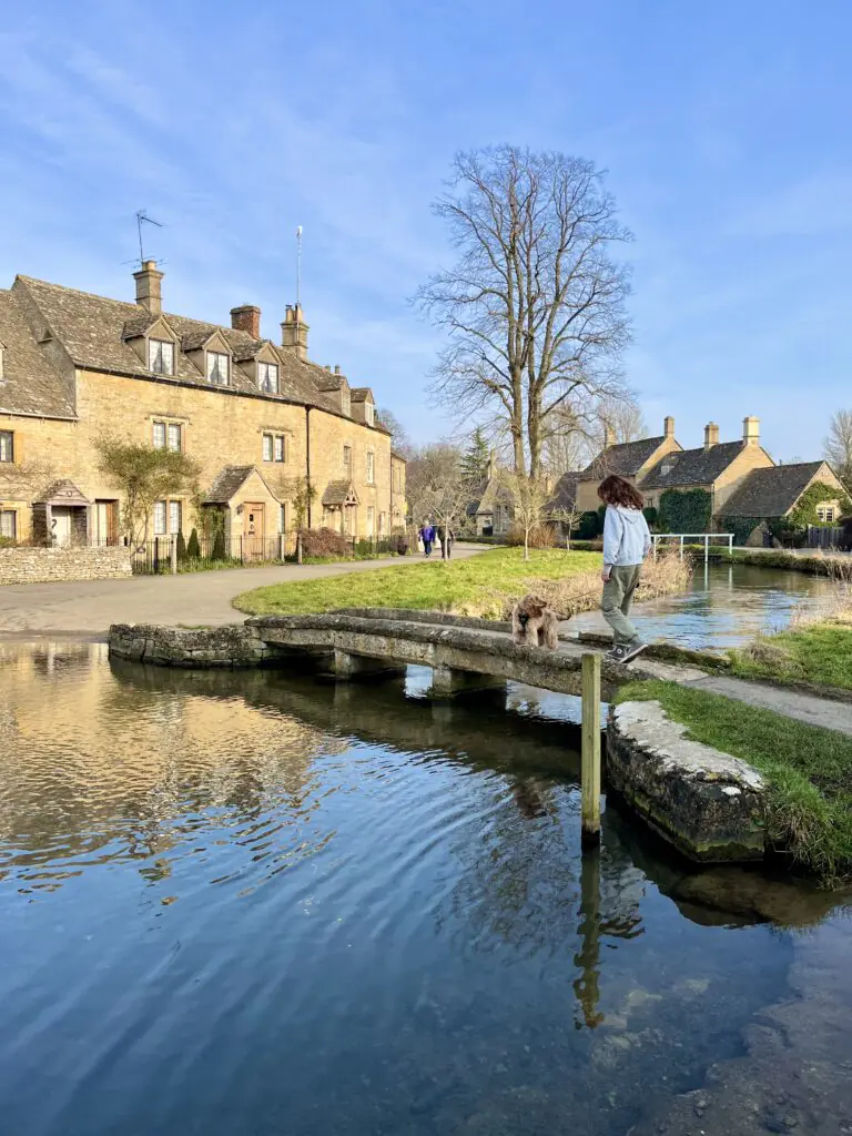 Walking over a bridge in Lower Slaughter
