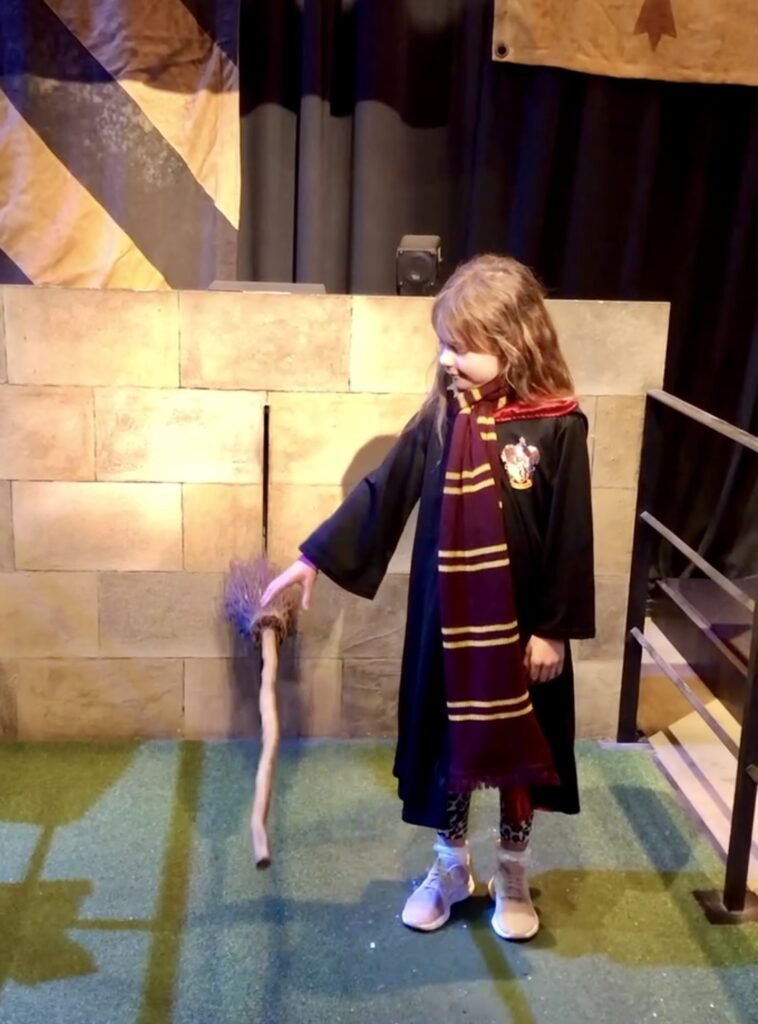 Moving broomstick interactive display at Harry Potter studios London