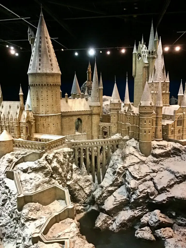 Hogwarts Castle model at Harry Potter Studio Tour London during Hogwarts in the Snow