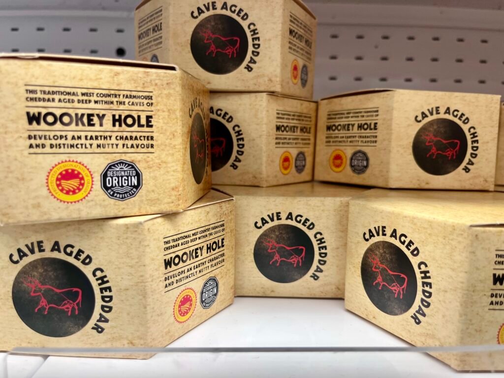 Cave-aged Cheddar cheese for sale at Wookey Hole