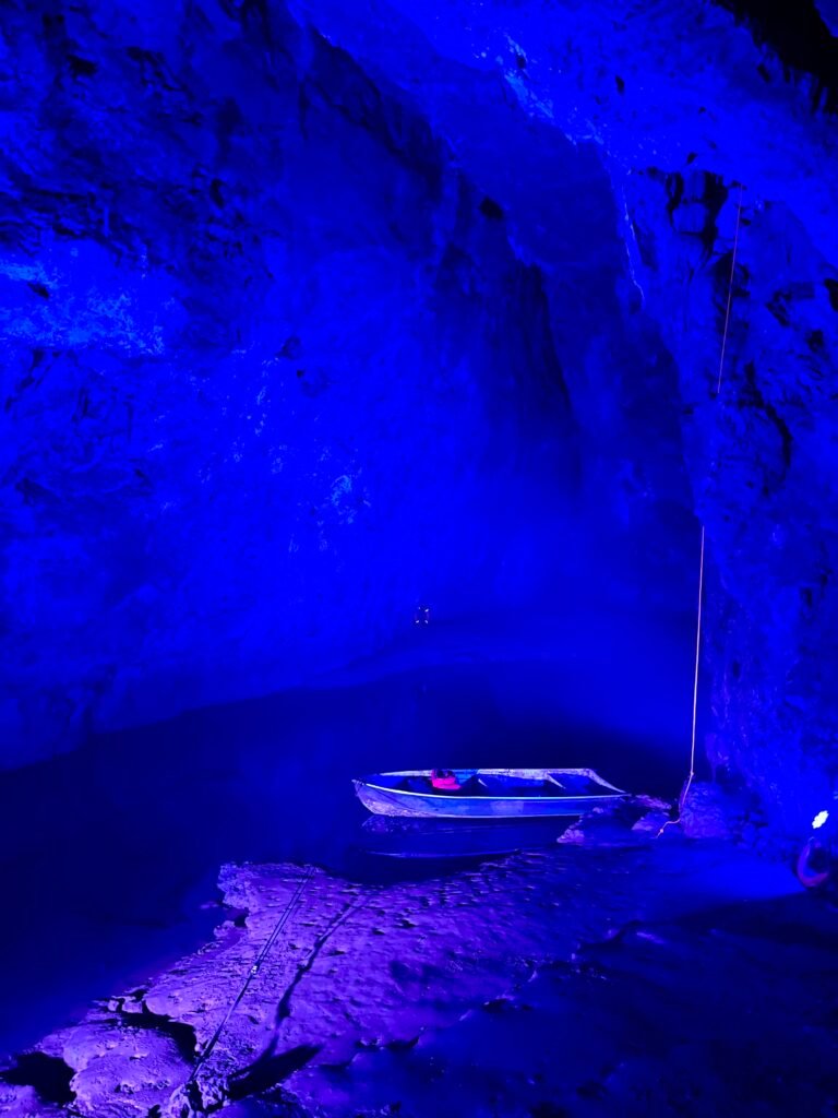 Wookey Holes Caves with river Axe running through it